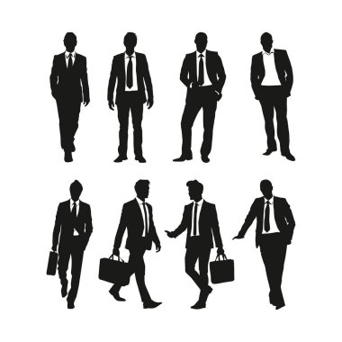 İşe Yürüyen Evrak Çantalı İşadamı Silueti, İş Adamı, Erkek İllüstrasyonu Vol 01