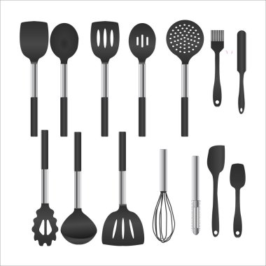 Silikon Mutfak Pişirme Utensile Set Illustration beyaz arkaplan