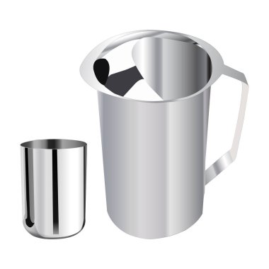 Gümüş Paslanmaz çelik sürahi ve beyaz arka planlı cam illüstrasyon