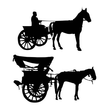 Vector Horse-Drawn Carriage, Horse cart Siluetleri illüstrasyon Vol 01