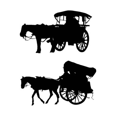 Vector Horse-Drawn Carriage, Horse cart Siluet Illustration Vol 02