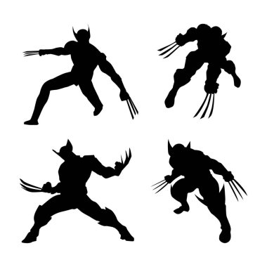 Beyaz arka planda Wolverine Siyah Siluetleri illüstrasyonu Vol 01