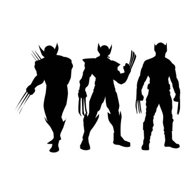 Beyaz arka planda Wolverine Siyah Siluetleri illüstrasyonu Vol 06