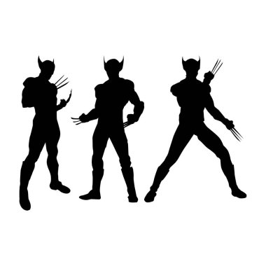 Beyaz arka planda Wolverine Siyah Siluetleri illüstrasyonu Vol 09