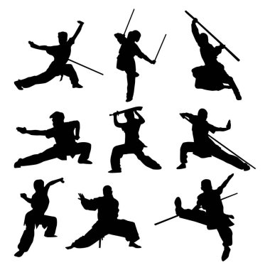 Wushu Oynatıcı Silüeti Şekil Çizim Vol 1