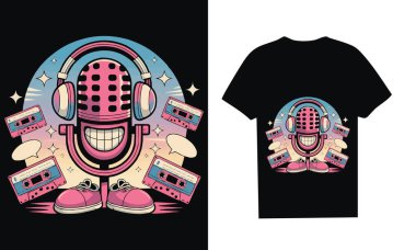 Show off your love for music and fun with this lively 'Microphone & Cassette' design. Featuring a smiling microphone, colorful cassettes, and retro headphones, its perfect for music lovers and those who enjoy playful, vintage vibes