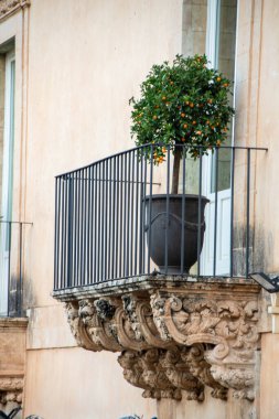 decorated balcony of Nicolaci palace in Via Nicolaci, Noto, Sicily, Italy,