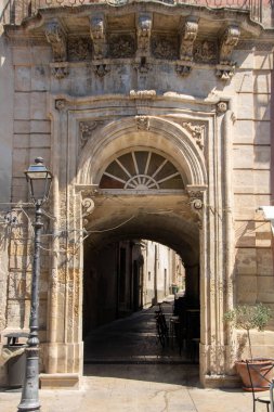 Baroque facade of Palazzo Juidica Cafisi,  at Palazzolo Acreide, Sicily, Italy