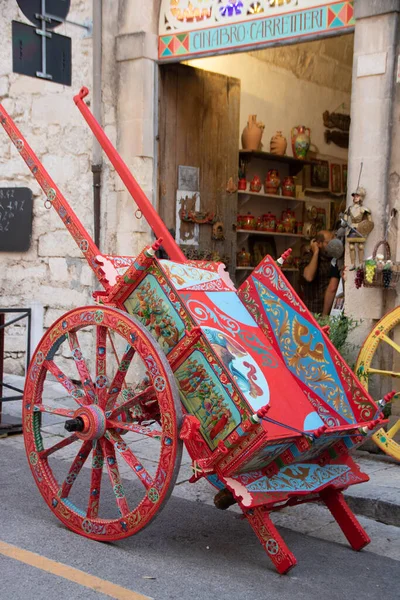 stock image sicilian traditional decotated cart at Ragusa Ibla, Sicily, Italy