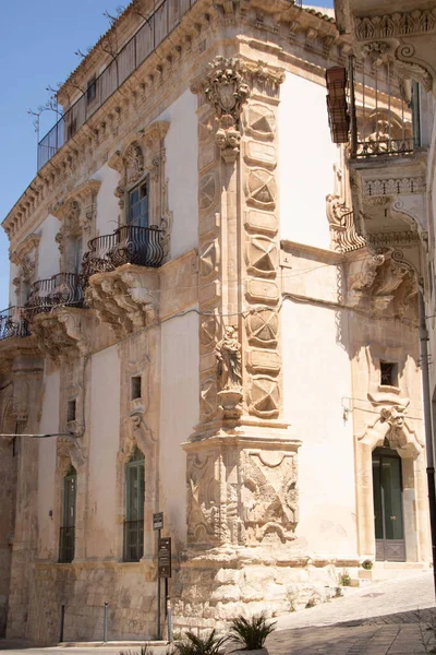 Facciata Stile Barocco Del Palazzo Beneventano Scicli Ragusa Provincia Sicilia — Foto Stock