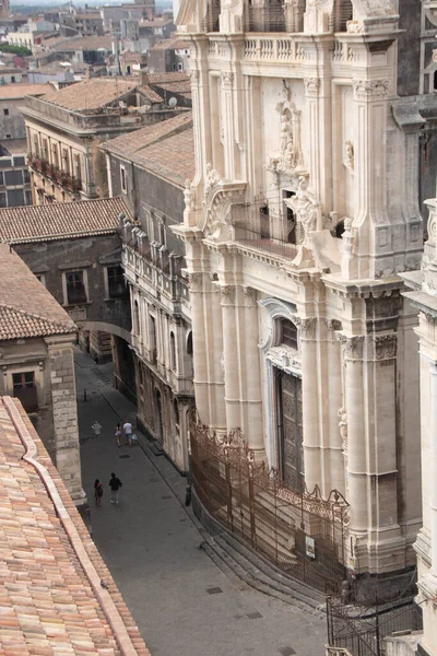 Catania Italy Crociferi Street Historical Center Viewd Bell Tower Ofhsan — Stock Photo, Image