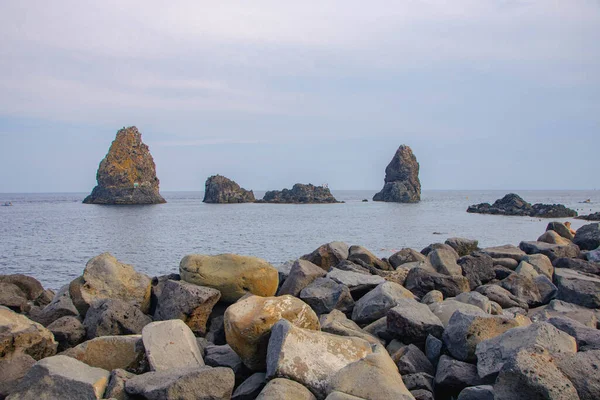 Lavic Rock Formation Coast Aci Trezza Called Cyclops Riviera — Stock Photo, Image