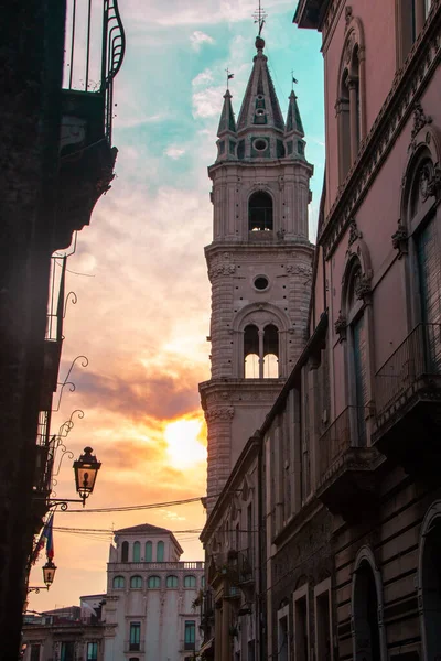 Rua Centro Histórico Acireale Pôr Sol Sicília Itália — Fotografia de Stock