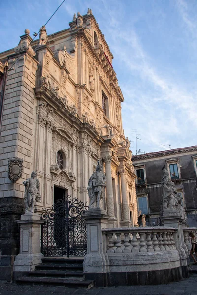 Rijk Versierde Gevel Van San Sebastiano Kerk Acireale Sicilië Italië — Stockfoto