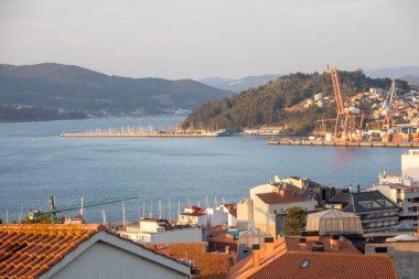 Vigo 'nun manzarası, gün batımında, Galiçya, İspanya