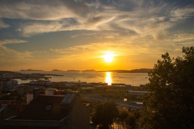 Vigo 'nun manzarası, gün batımında, Galiçya, İspanya