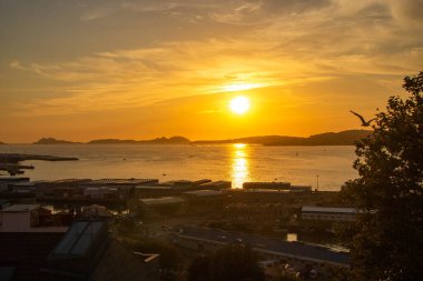 Vigo 'nun manzarası, gün batımında, Galiçya, İspanya