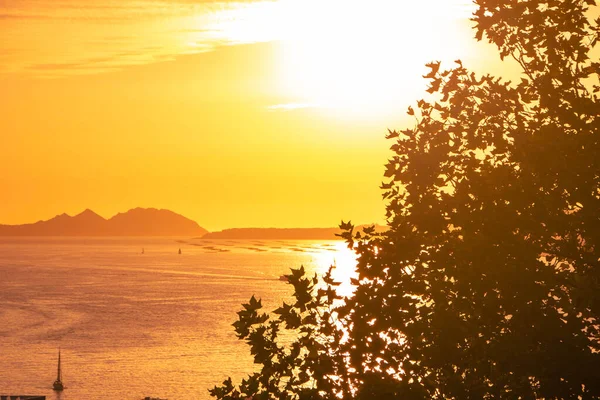 stock image Landscape of Vigo, at sunset, Galicia, Spain