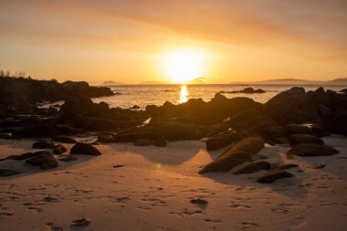 Samil sahilinde gün batımı, Vigo, Galiçya, İspanya,