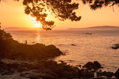 Samil sahilinde gün batımı, Vigo, Galiçya, İspanya,