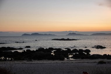 Samil sahilinde gün batımı, Vigo, Galiçya, İspanya,