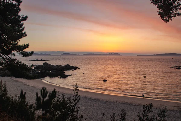 Захід Сонця Пляжі Саміл Віго Галісія Іспанія — стокове фото