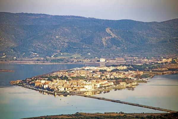 stock image landscape of Orbetello lagoon and the Tuscan archipelago as seen from the  Monastery of the Passionist Fathers.on Argentario mount in maremma tuscany,Italy