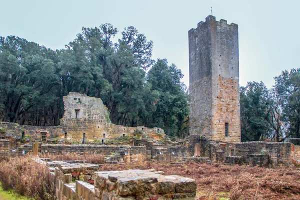 位于意大利Maremma地区Tuscany Uccellina国家公园森林的San Rabano修道院建筑群 — 图库照片
