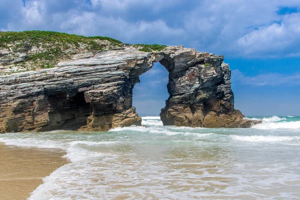 stock image Praia das Catedrais,  or Cathedral beach on the atlantic coast of Galicia in Spain