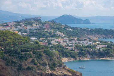 Landscape of Procida island from the so called table of king at Vivara natural reserve, Naples, Italy