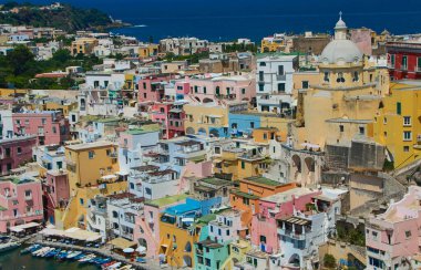 Marina Corricella 'nın Procida, Napoli, İtalya' daki manzarası