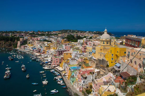 Krajobraz Marina Corricella Procida Naples Włochy — Zdjęcie stockowe