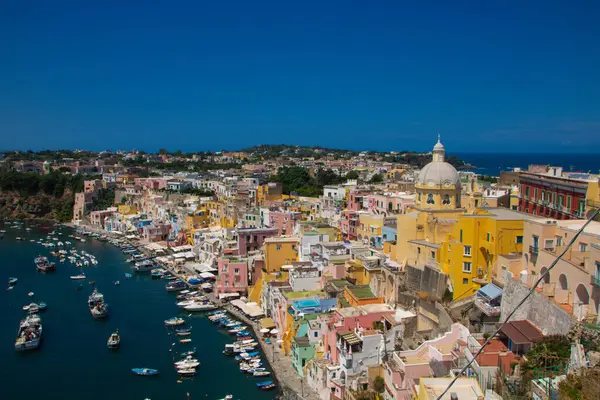 Krajobraz Marina Corricella Procida Naples Włochy — Zdjęcie stockowe