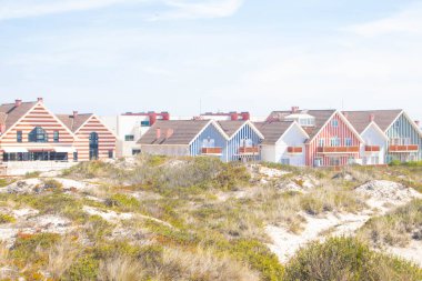 Aveiro 'daki Costa Nova ve onun güzel çizgili renkli evleri