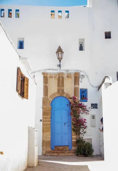 stock image blue painted door  of the Kasbah of Oudaias at Rabat