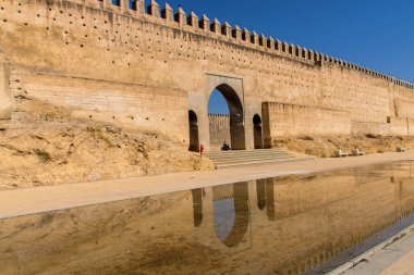 At Fes, Morocco  on  08/07/24,  in  Place bou jeloud and the fortified walls of Fes clipart