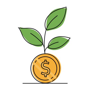 Para fabrikası illüstrasyonu. Büyüyen madeni para sembolü. Finansal büyüme vektörü. Yatırım sanatı. EPS 10.