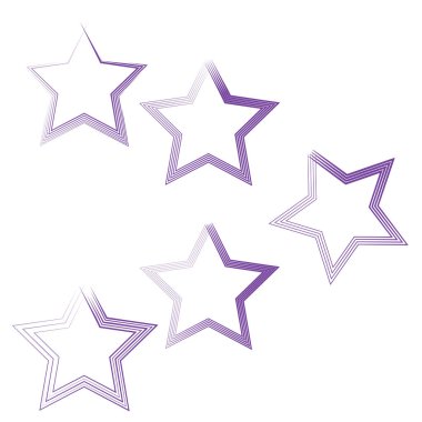 Beş beş yıldız. Mor çizgi dokusu. Değerlendirme kalitesi sembolü. Vektör vuruşu detayı. EPS 10.