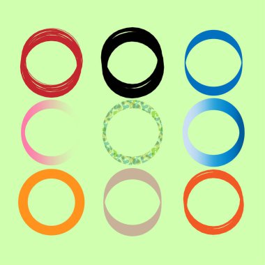 Bir dizi grafik daire. Farklı stil yüzükler. Açık yeşil arka plan. Dekoratif vektör elementleri. EPS 10.