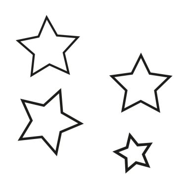 Dört yıldız ikonu. Vektör şekilleri ayarlandı. Taslak sembol tasarımı. Dekoratif element çizimi. EPS 10.