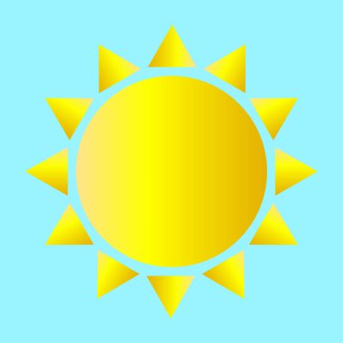 Parlayan güneş ikonu. Sıcak yıldız sembolü. Sarı turuncu gradyan. Yaz sıcak hava vektörü. EPS 10.