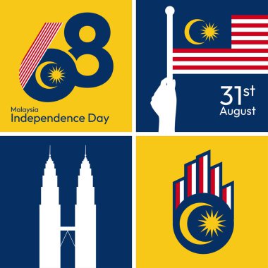 31 Ağustos, Malezya Bağımsızlık Günü 'nün vektör illüstrasyonu. Sosyal medya ve yazdırma medyası için Malezya gündüz afişi ve poster tasarımı