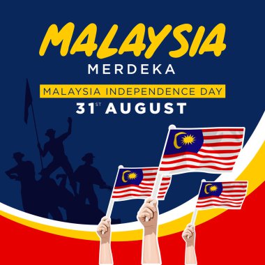 Vektör çizimi. Malezya Bağımsızlık Günü, 31 Ağustos. Sosyal medya ve yazdırma medyası için Malezya gündüz afişi ve poster tasarımı