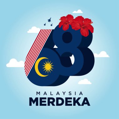 Vektör çizimi. Malezya Bağımsızlık Günü, 31 Ağustos. Sosyal medya ve yazdırma medyası için Malezya gündüz afişi ve poster tasarımı