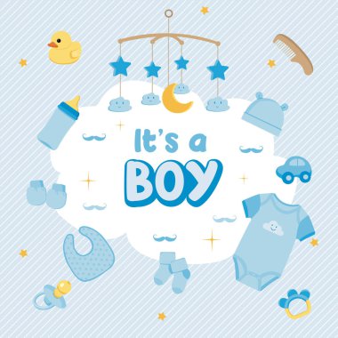 Yeni doğan erkek bebek koleksiyonunun vektör illüstrasyonu