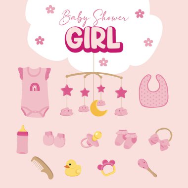 Yeni doğan bebek partisi kızı koleksiyonunun vektör illüstrasyonu