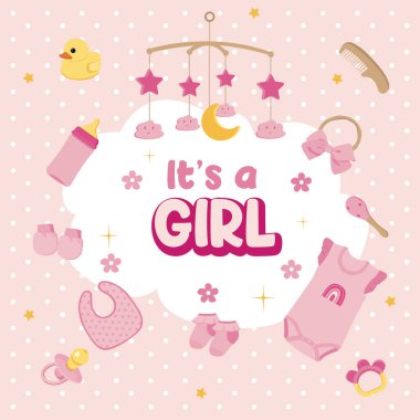 Yeni doğmuş bir kızın vektör illüstrasyonuName