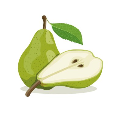 Beyaz zemin üzerinde izole edilmiş yeşil armut vektör çizimi
