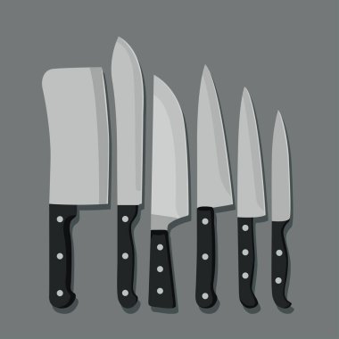 Mutfak bıçaklarının vektör çizimi ayarlandı. çeşitli mutfak bıçakları