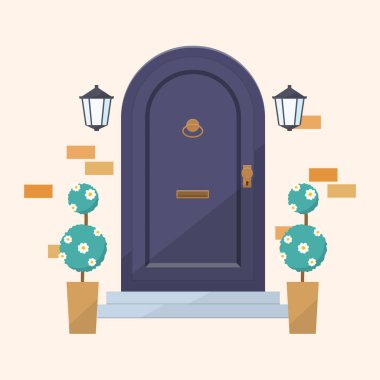 ev kapısı mavi, vektör illüstrasyonu